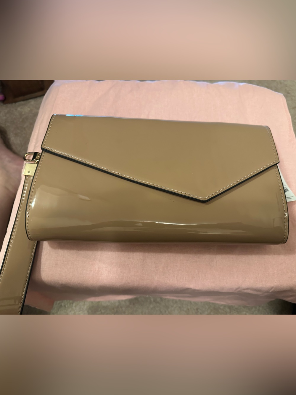Nude Patent Envelope Crossbody Bag with Gold Chain